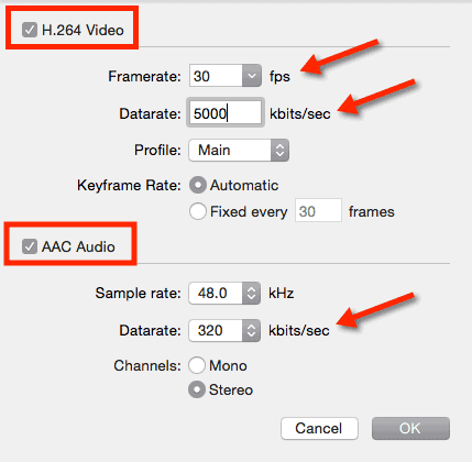 Online Course Video Export Settings