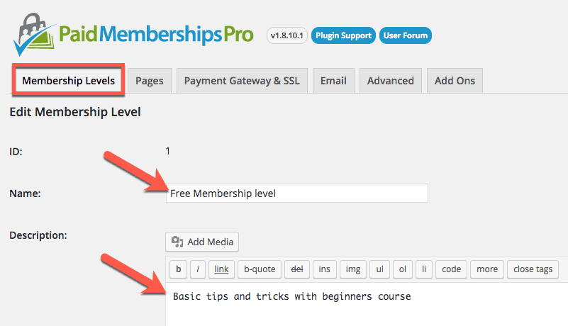 Paid Memberships Pro Membership Levels