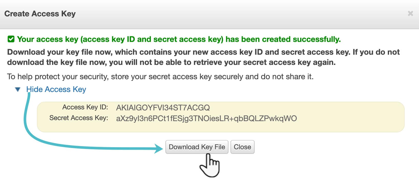 Screenshot 3: Step 4: Get Access Key & Secret Key