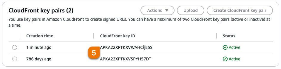 Screenshot 5: How to obtain your CloudFront Key Pair ID and Private Key
