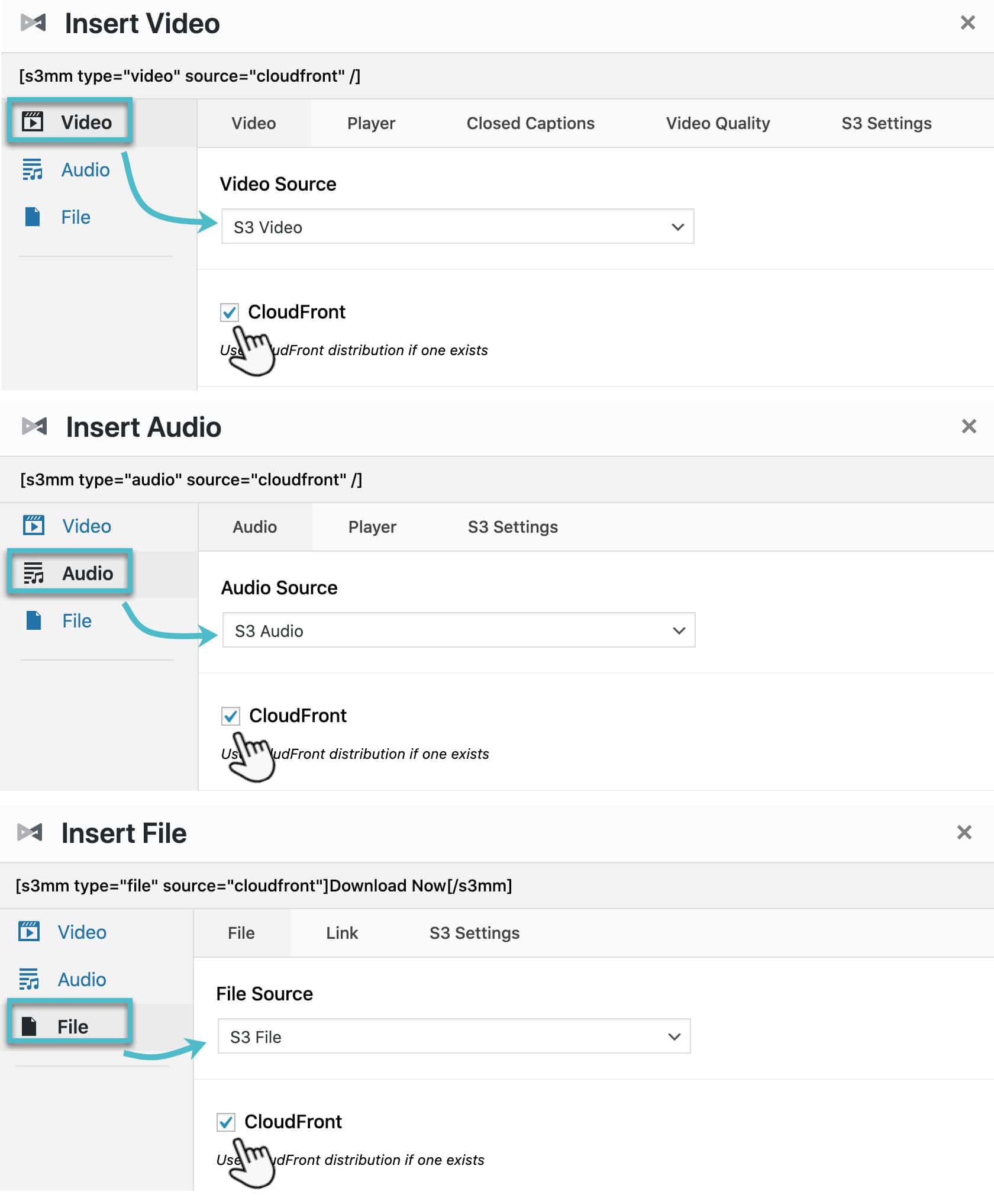 Screenshot 1: How to embed media from CloudFront