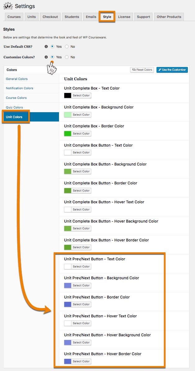 Screenshot 1: How do I change the Next and Previous button color on units