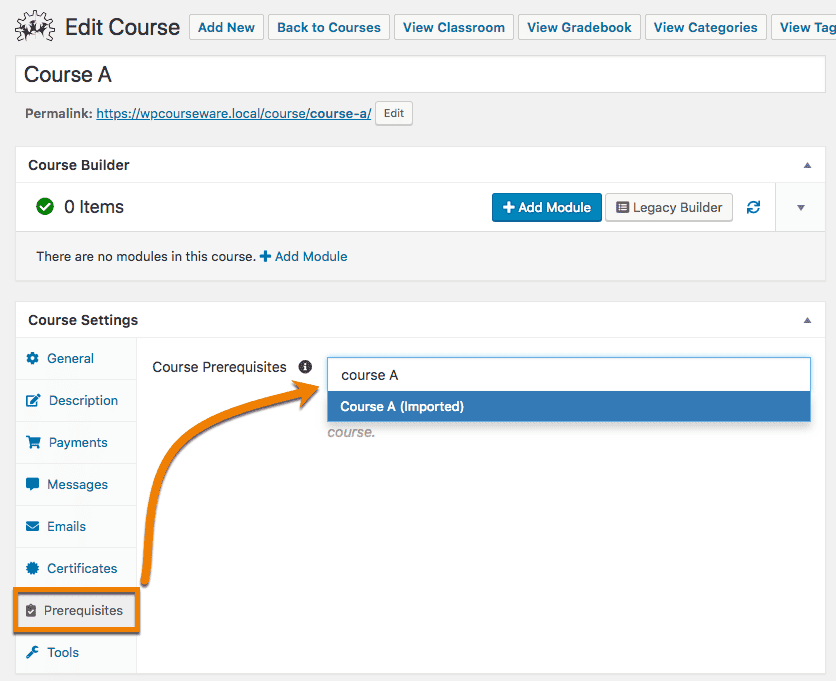 Screenshot 1: How can I enable course prerequisites