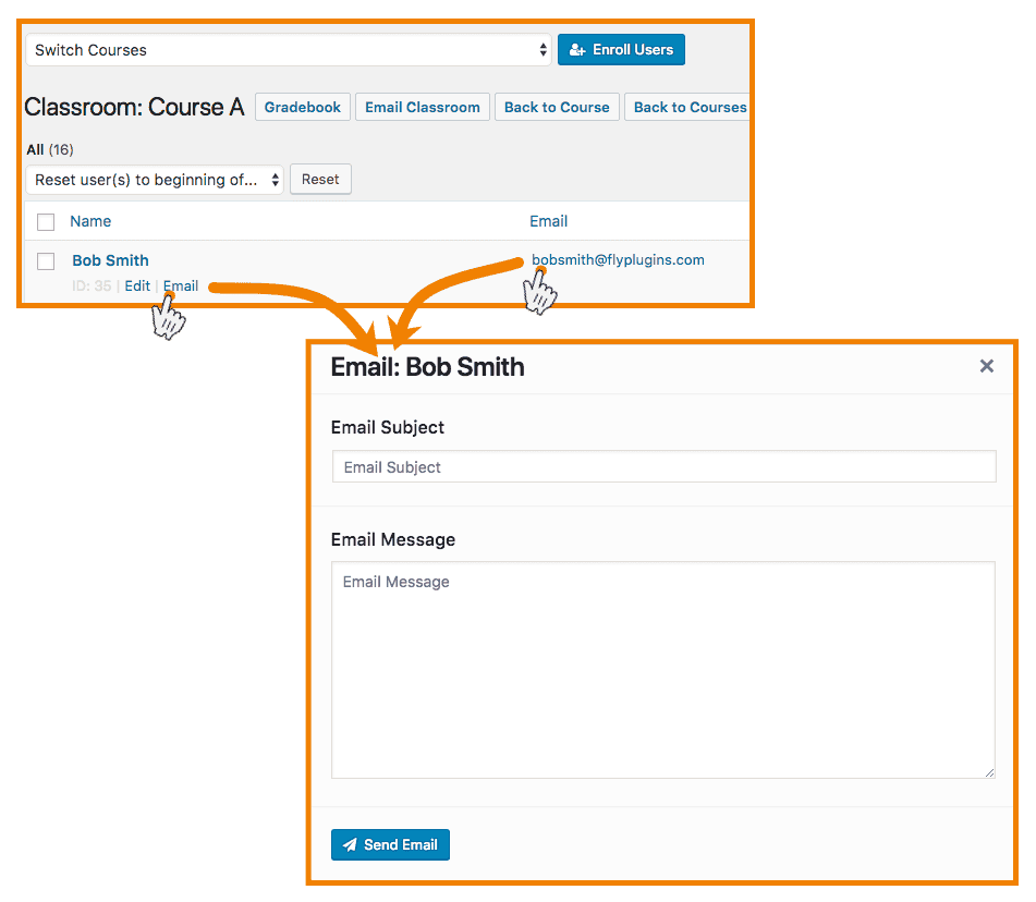 Screenshot 2: Emailing students and classroom