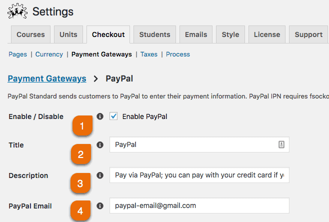 Screenshot 1: How can I accept payments through PayPal with WP Courseware