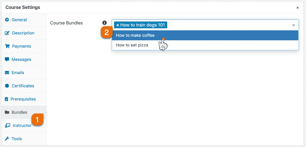 Screenshot 1: How do I create course bundles