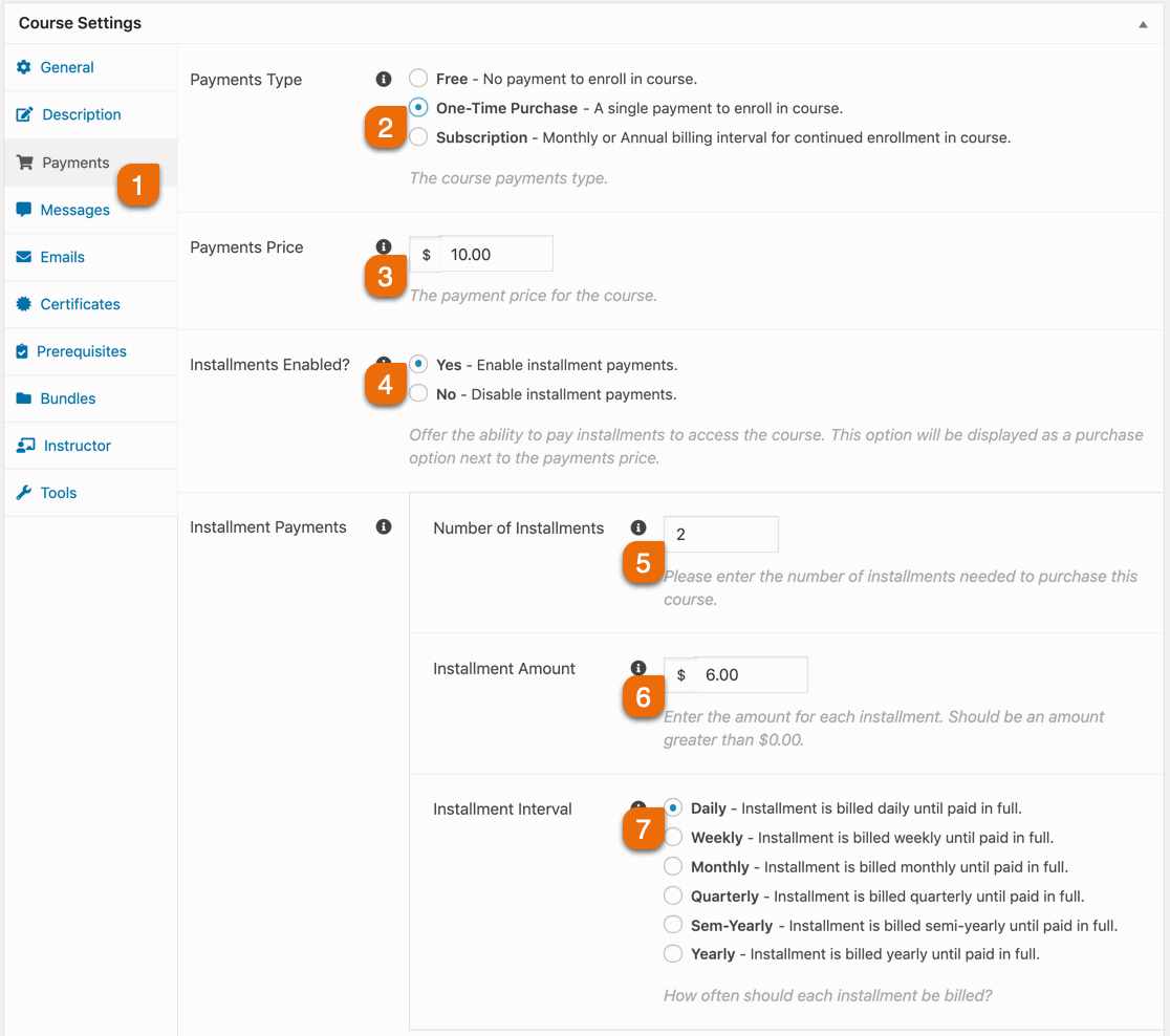 Screenshot 1: How do I charge for my course in installment payments