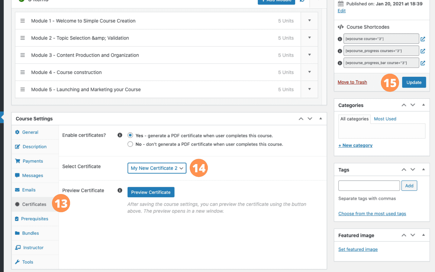 Screenshot 10: How can I generate a PDF certificate of completion