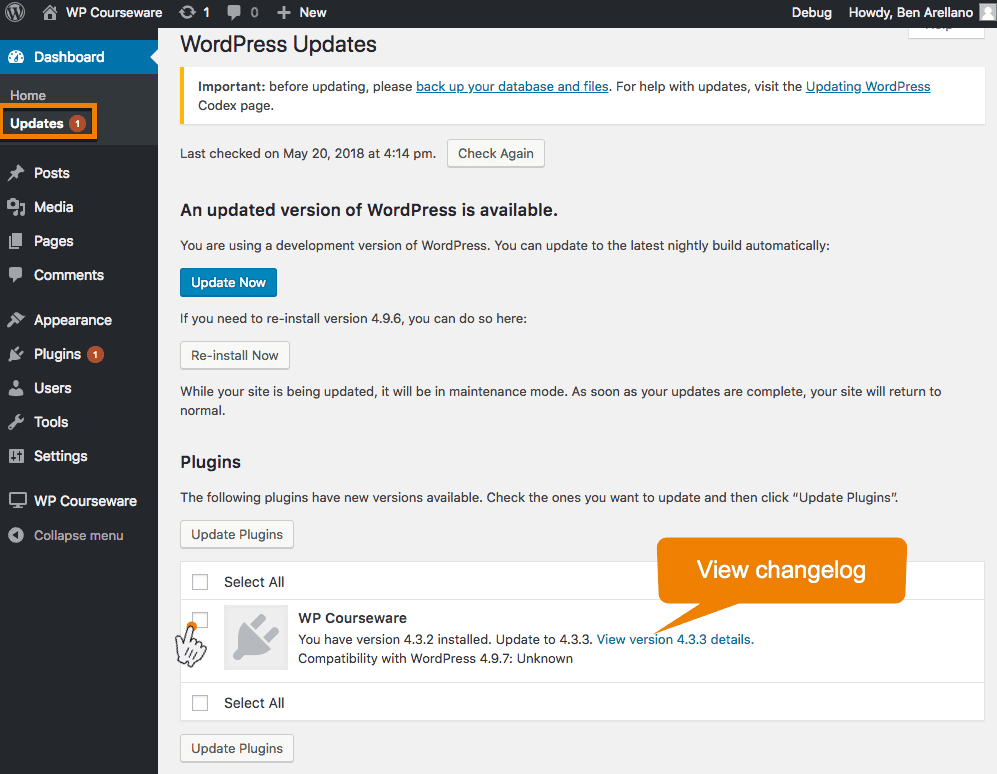 Screenshot 2: How do I update WP Courseware to the latest version